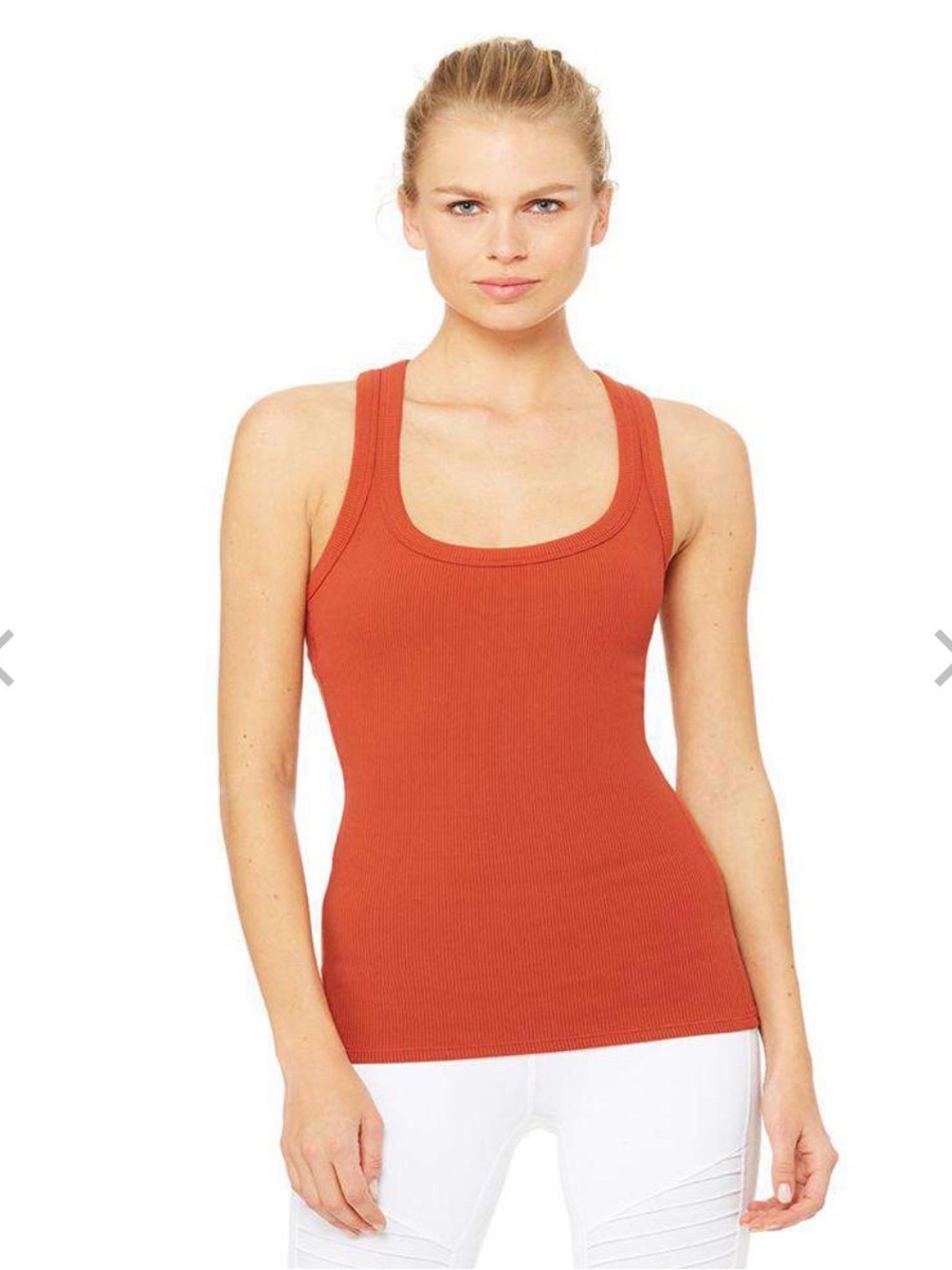 Alo Rust Ribbed Scoop Neck Support Athletic Tank Top, XXS